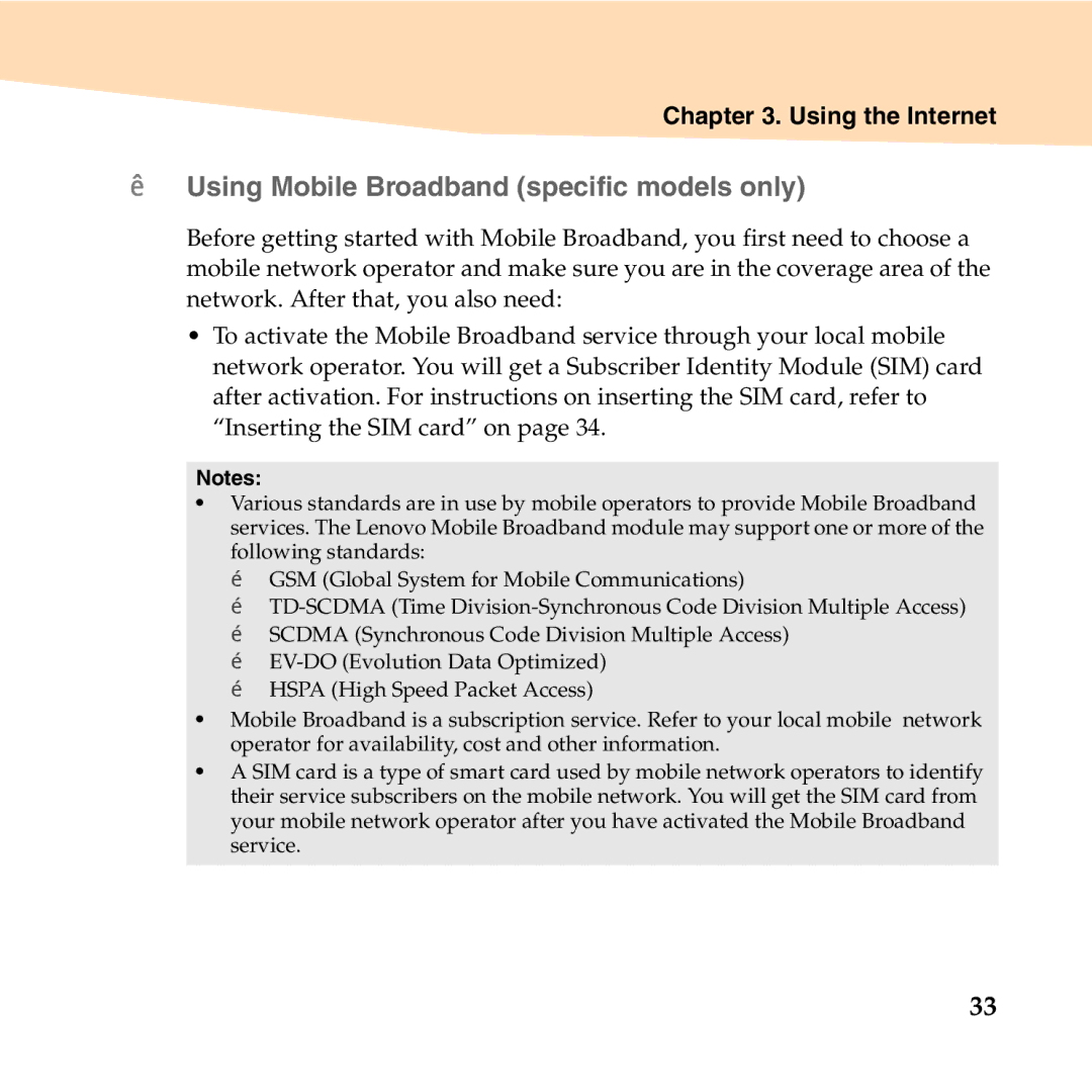 Lenovo S10-2 manual „ Using Mobile Broadband specific models only 