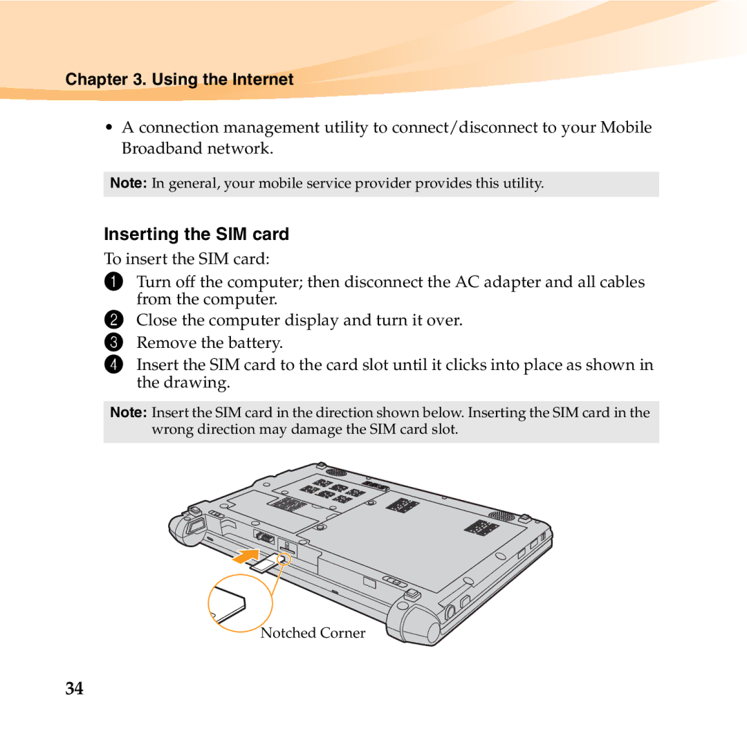 Lenovo S10-2 manual Inserting the SIM card 