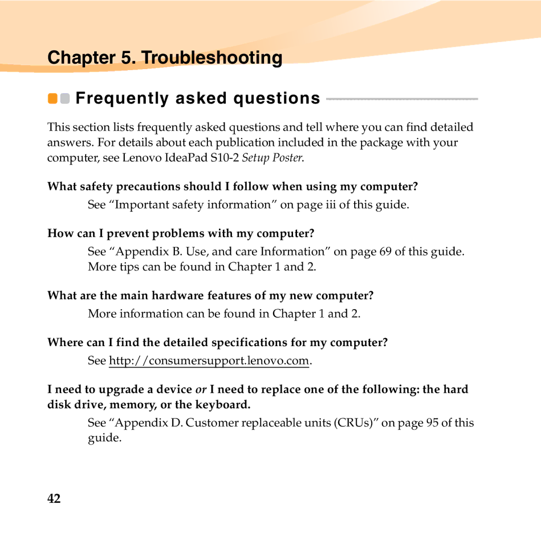 Lenovo S10-2 manual Troubleshooting, Frequently asked questions 