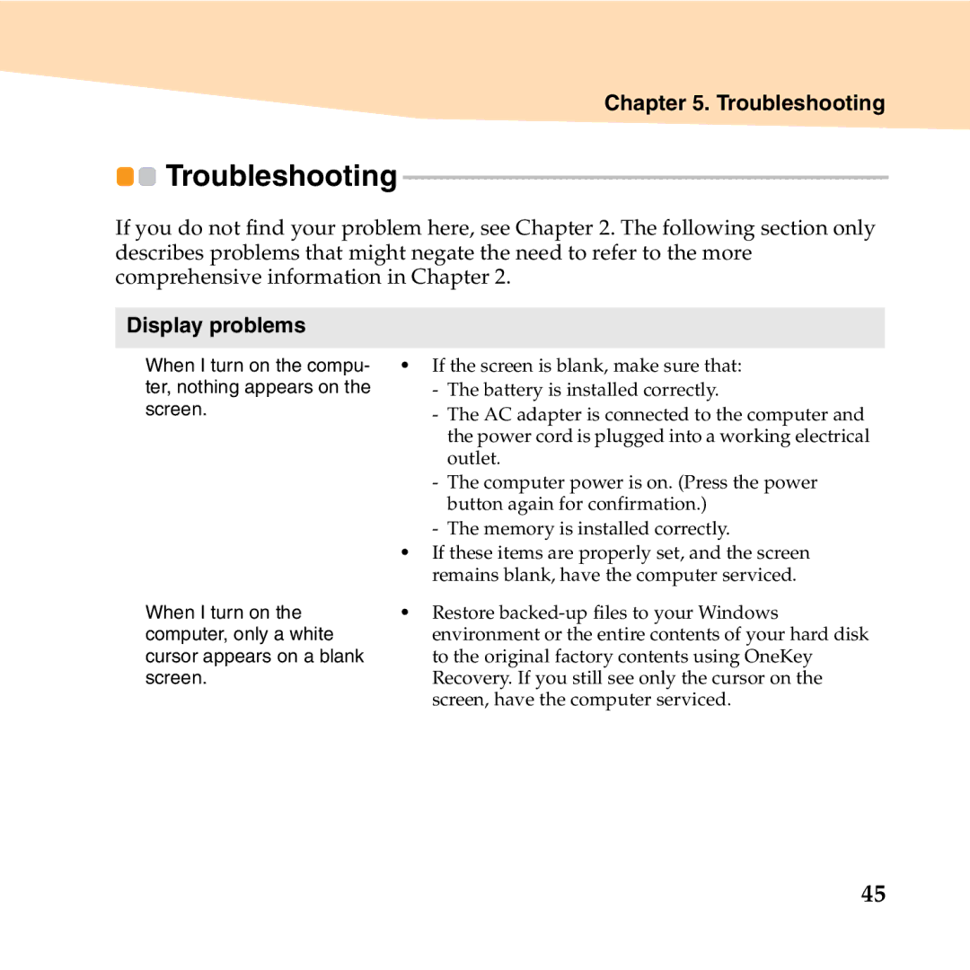 Lenovo S10-2 manual Troubleshooting, Display problems 