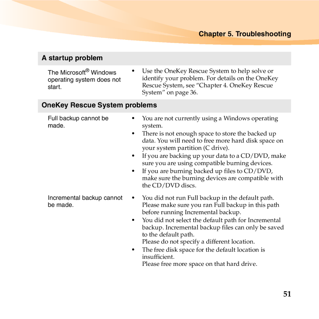 Lenovo S10-2 manual Troubleshooting Startup problem, OneKey Rescue System problems 