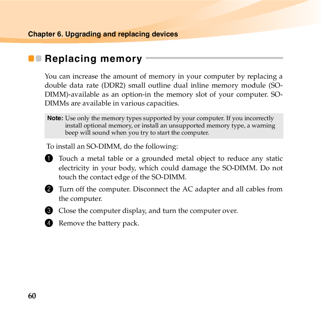 Lenovo S10-2 manual Replacing memory 