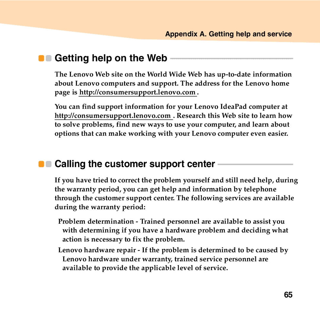 Lenovo S10-2 manual Getting help on the Web, Appendix A. Getting help and service 