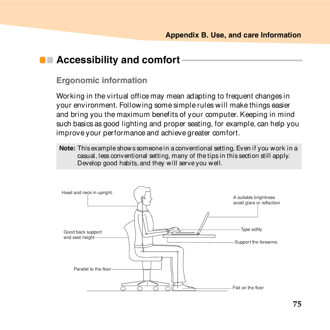 Lenovo S10-2 manual Accessibility and comfort, „ Ergonomic information 