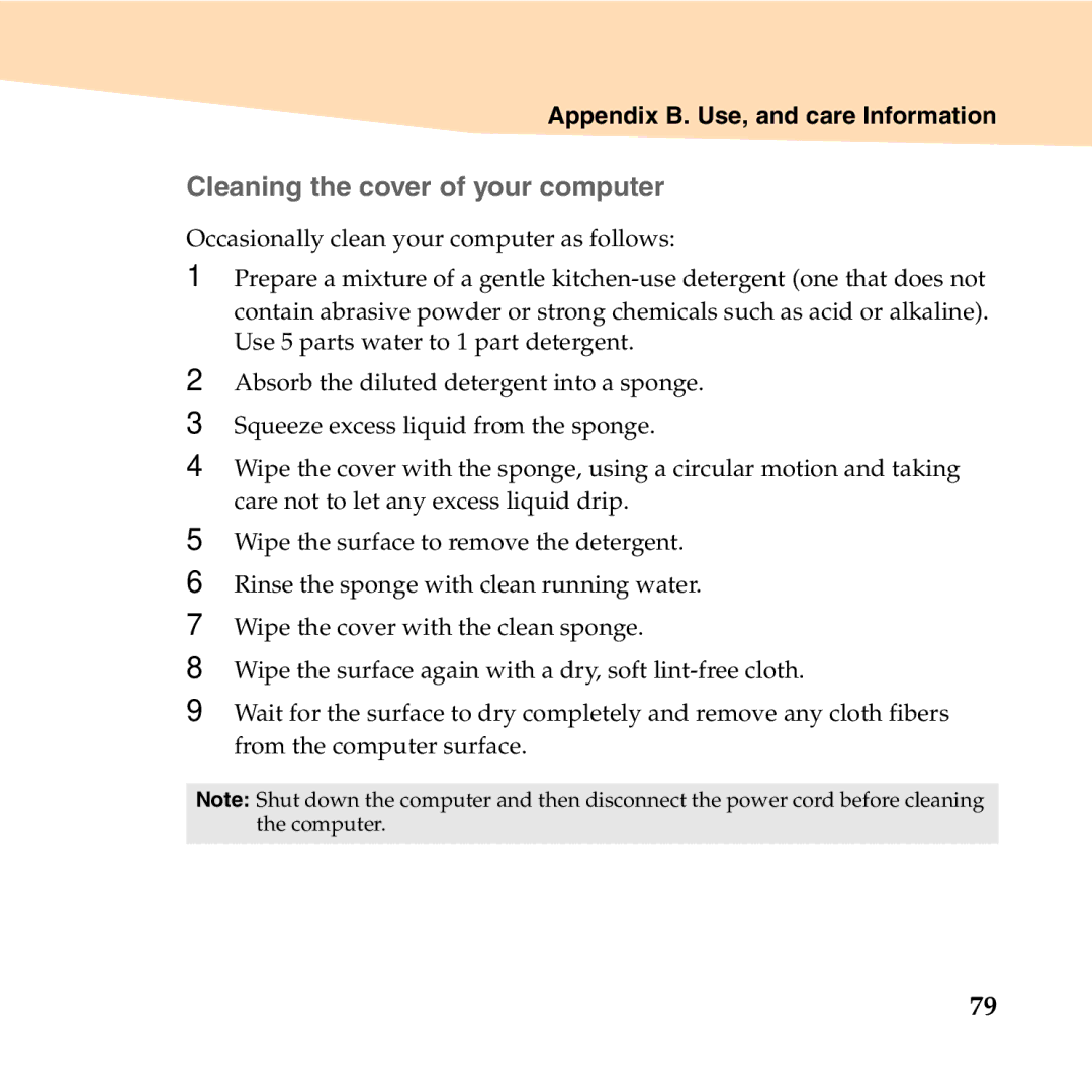 Lenovo S10-2 manual „ Cleaning the cover of your computer 