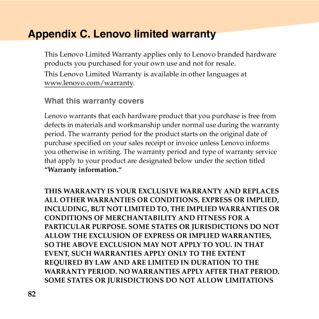 Lenovo S10-2 manual Appendix C. Lenovo limited warranty, „ What this warranty covers 