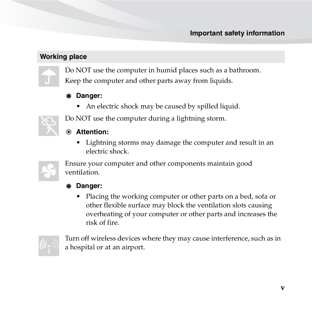 Lenovo S10-3S manual Important safety information Working place 