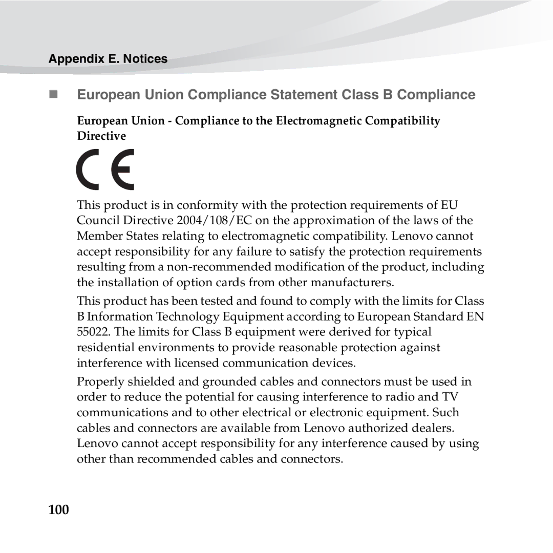 Lenovo S10-3S manual „ European Union Compliance Statement Class B Compliance 