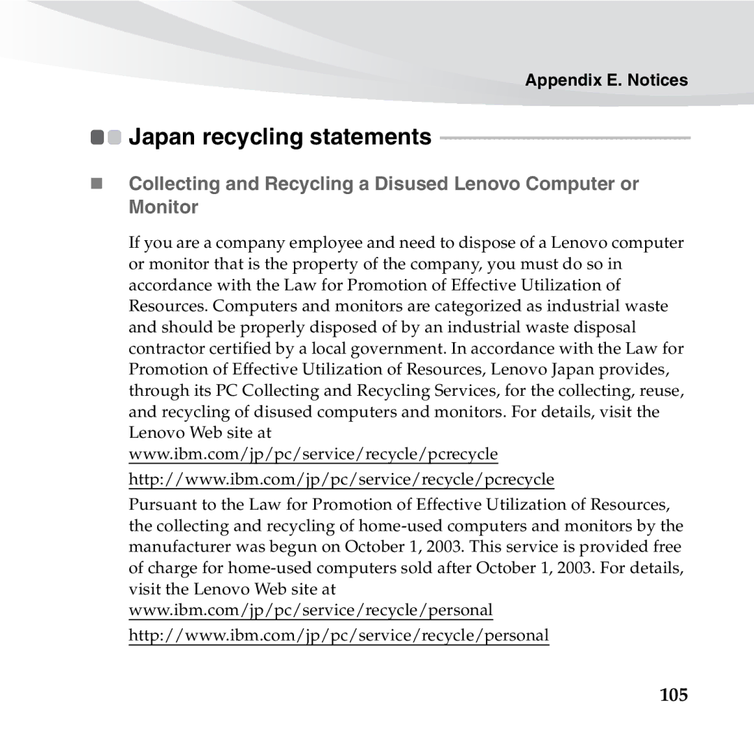 Lenovo S10-3S manual Japan recycling statements 