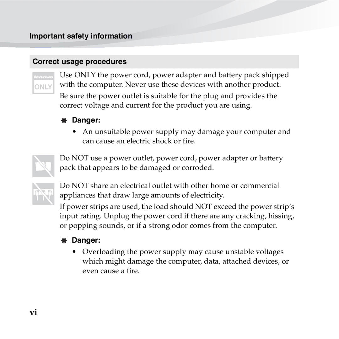 Lenovo S10-3S manual Important safety information Correct usage procedures 