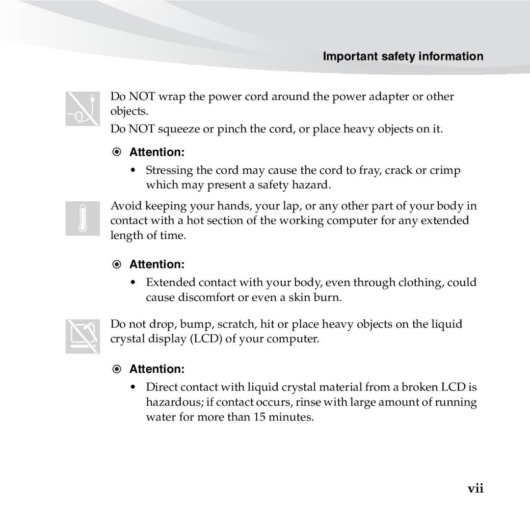 Lenovo S10-3S manual Vii, Important safety information 