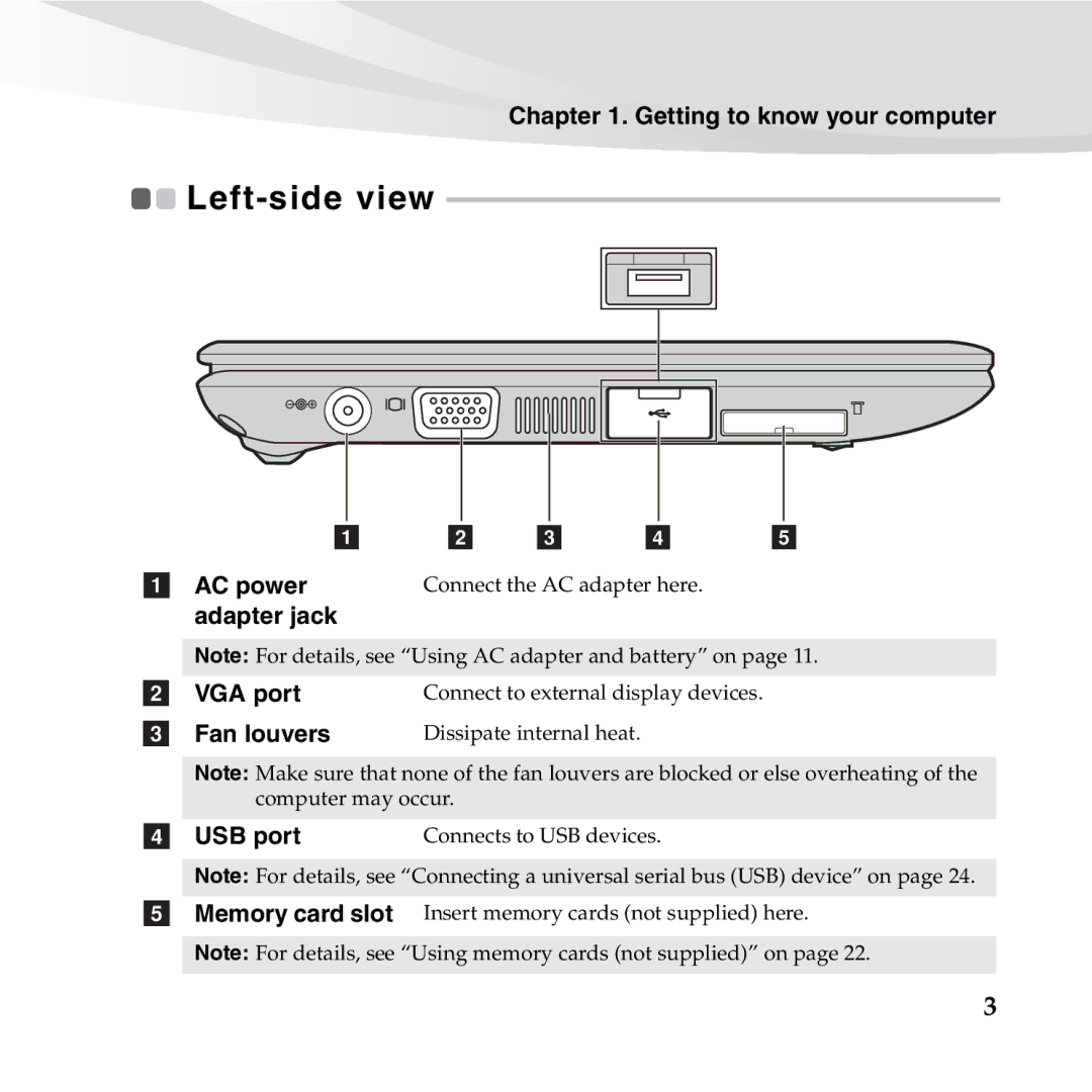 Lenovo S10-3S manual Left-side view 