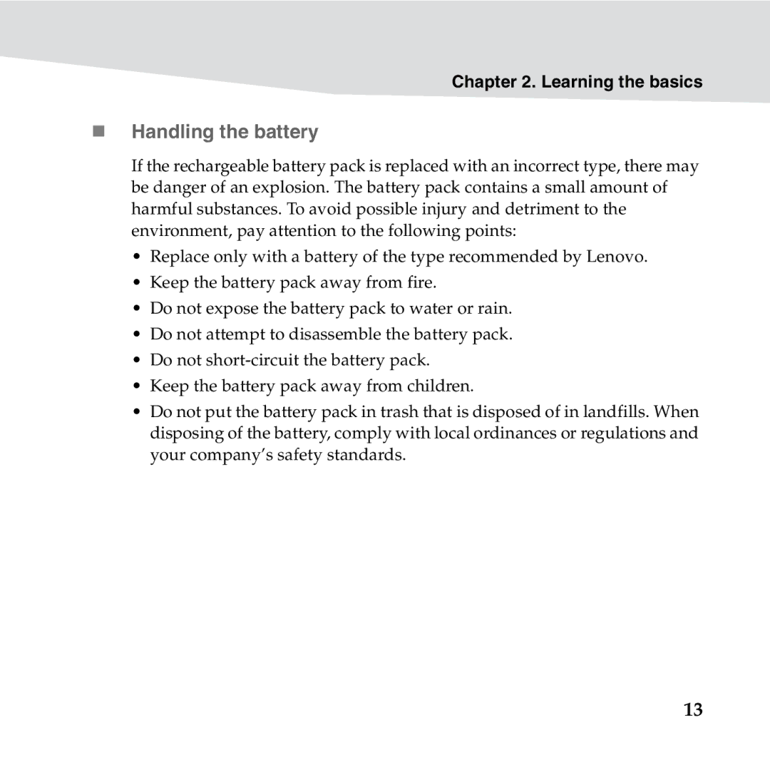 Lenovo S10-3S manual „ Handling the battery 