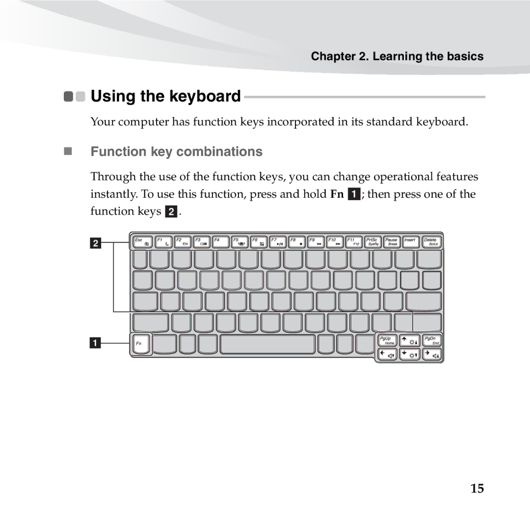 Lenovo S10-3S manual Using the keyboard, „ Function key combinations 