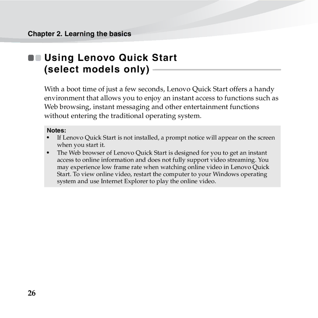 Lenovo S10-3S manual Using Lenovo Quick Start, Select models only 