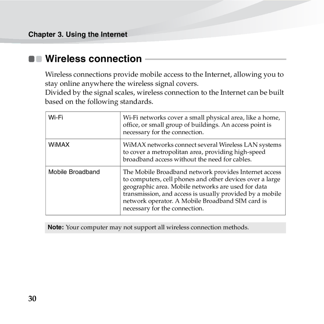 Lenovo S10-3S manual Wireless connection, Wi-Fi 