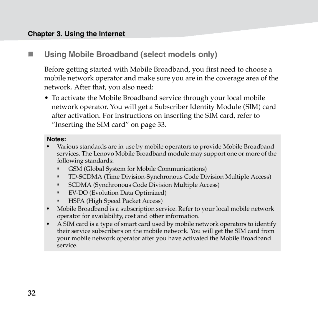 Lenovo S10-3S manual „ Using Mobile Broadband select models only 