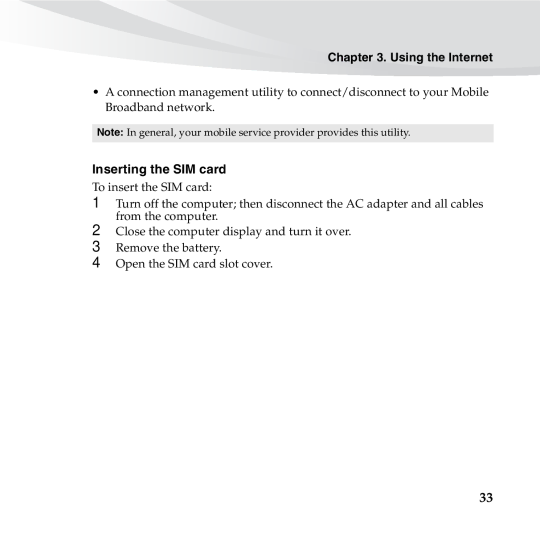 Lenovo S10-3S manual Inserting the SIM card 