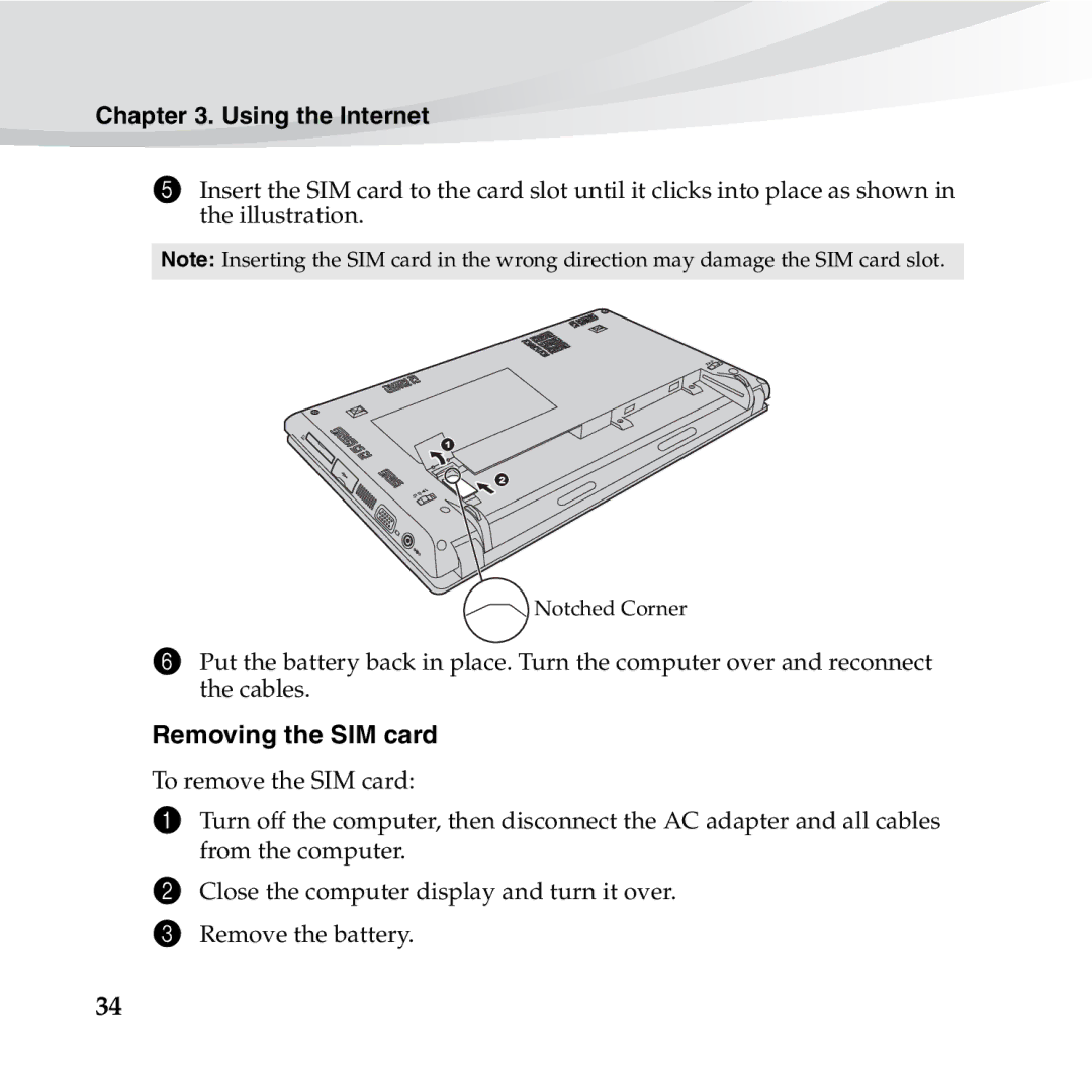 Lenovo S10-3S manual Removing the SIM card 