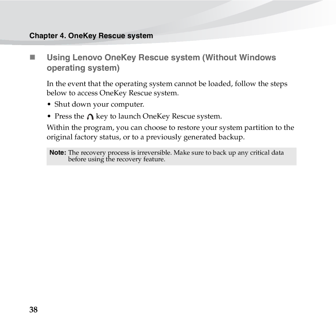 Lenovo S10-3S manual OneKey Rescue system 