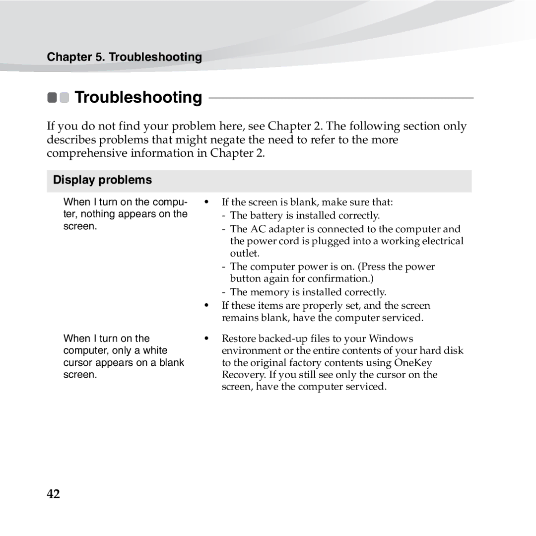 Lenovo S10-3S manual Troubleshooting, Display problems 