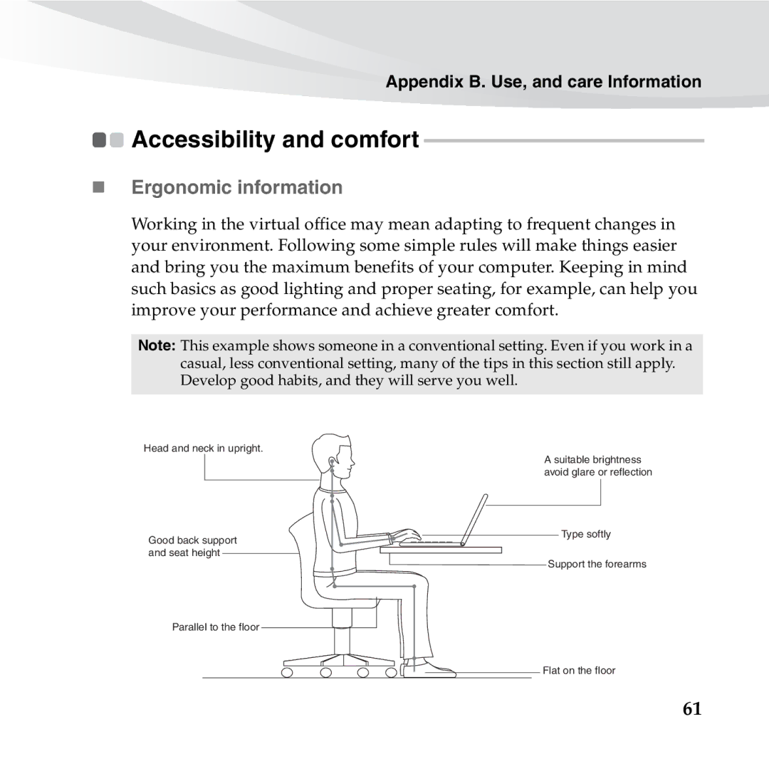 Lenovo S10-3S manual Accessibility and comfort, „ Ergonomic information 