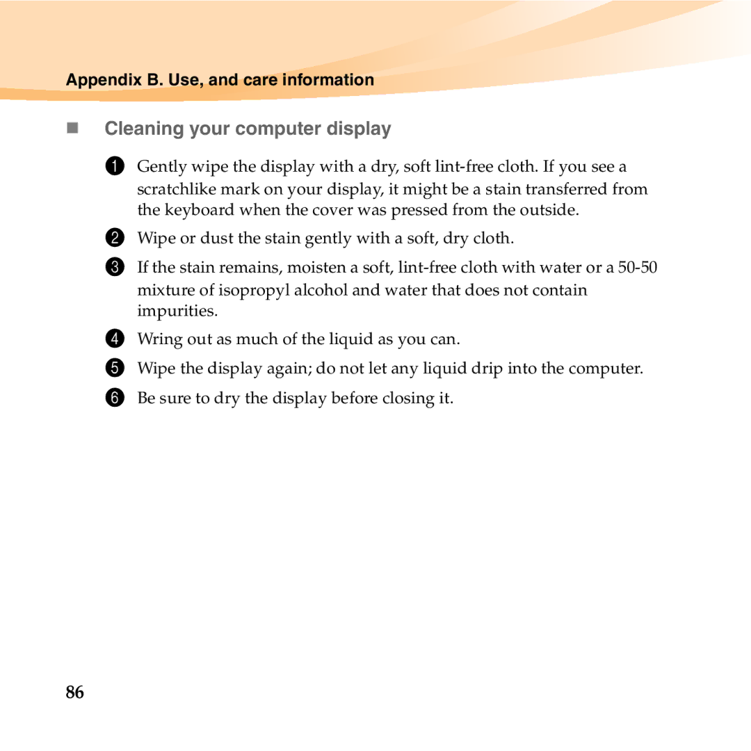 Lenovo S10-3T manual „ Cleaning your computer display 