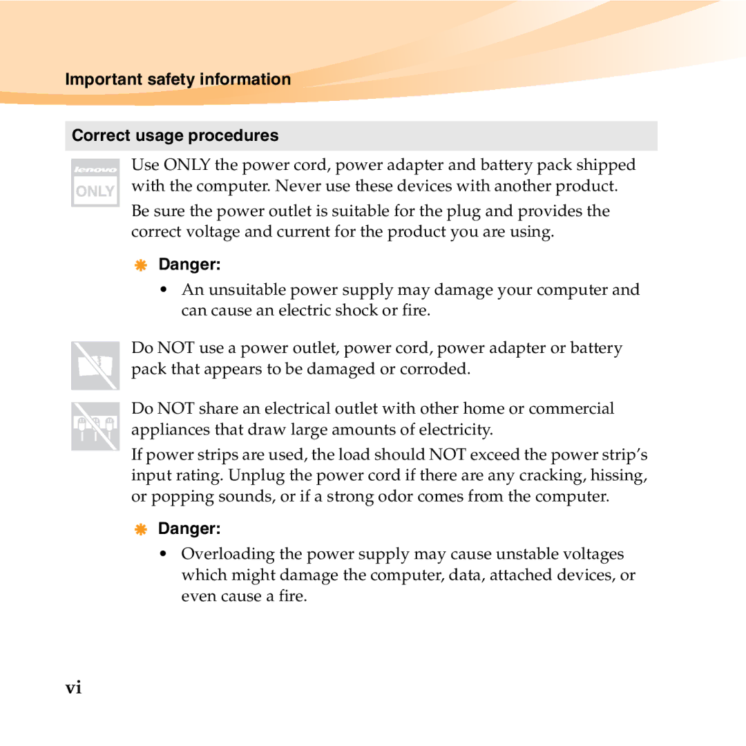 Lenovo S10-3T manual Important safety information Correct usage procedures 