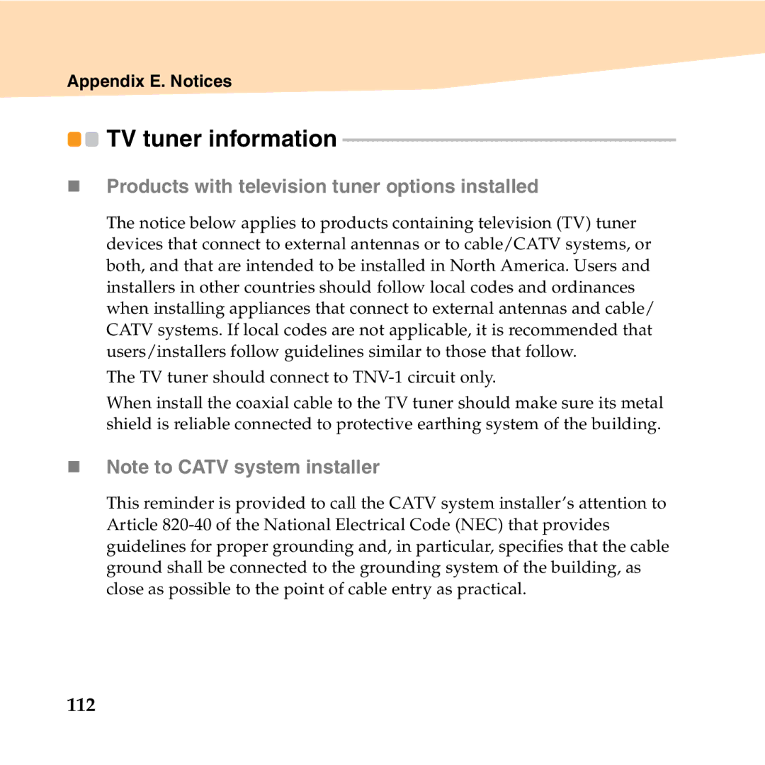 Lenovo S10-3T manual TV tuner information, 112 