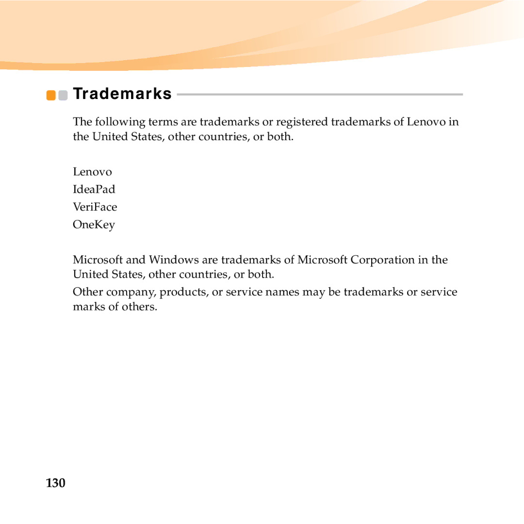 Lenovo S10-3T manual Trademarks, 130 