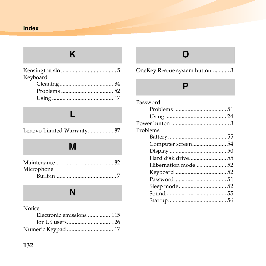 Lenovo S10-3T manual 132, Index 