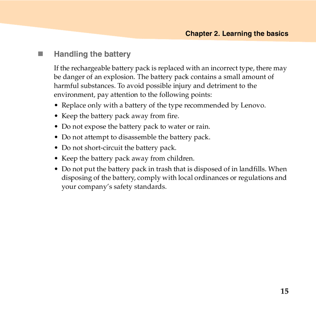 Lenovo S10-3T manual „ Handling the battery 