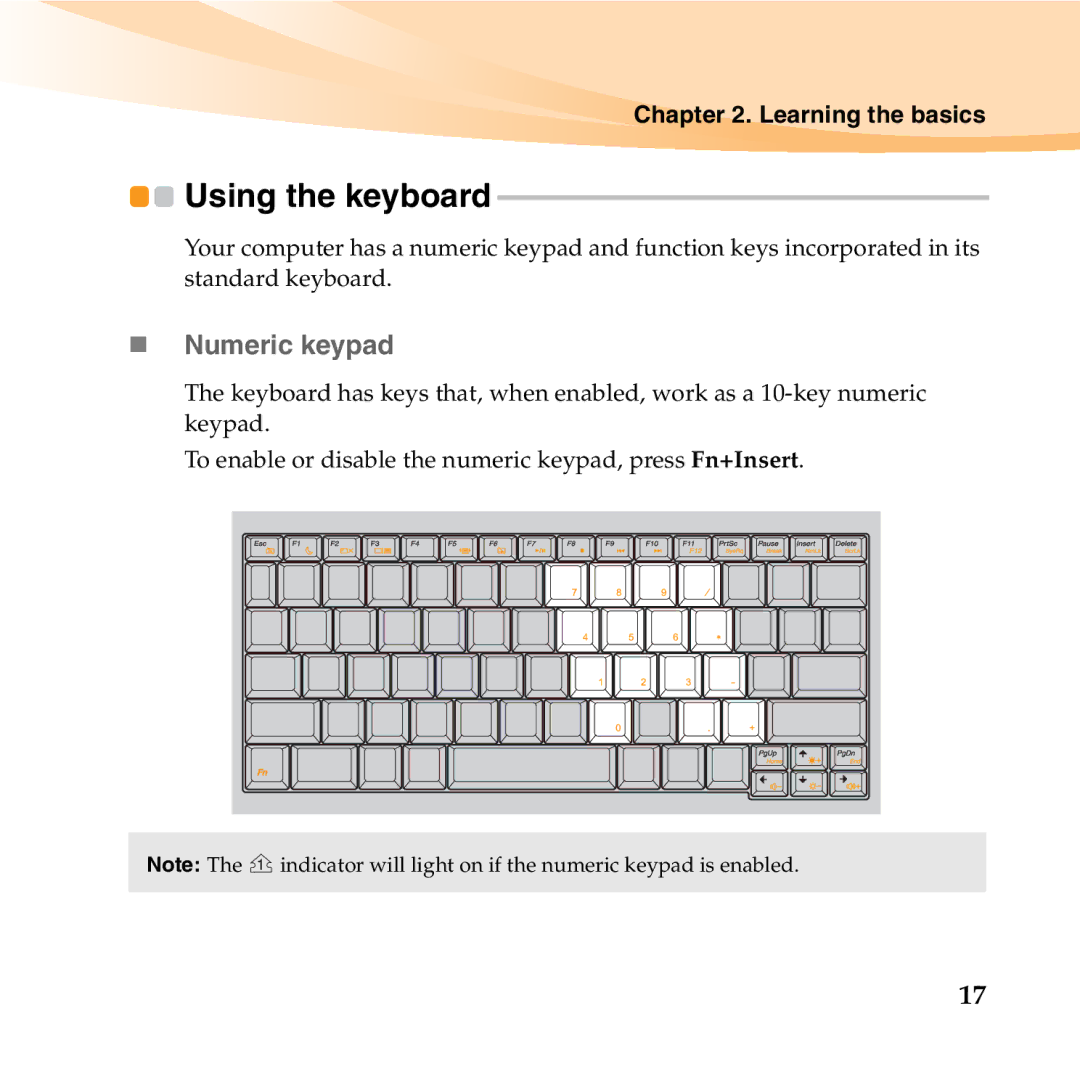 Lenovo S10-3T manual Using the keyboard, „ Numeric keypad 
