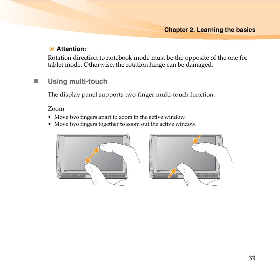 Lenovo S10-3T manual „ Using multi-touch 