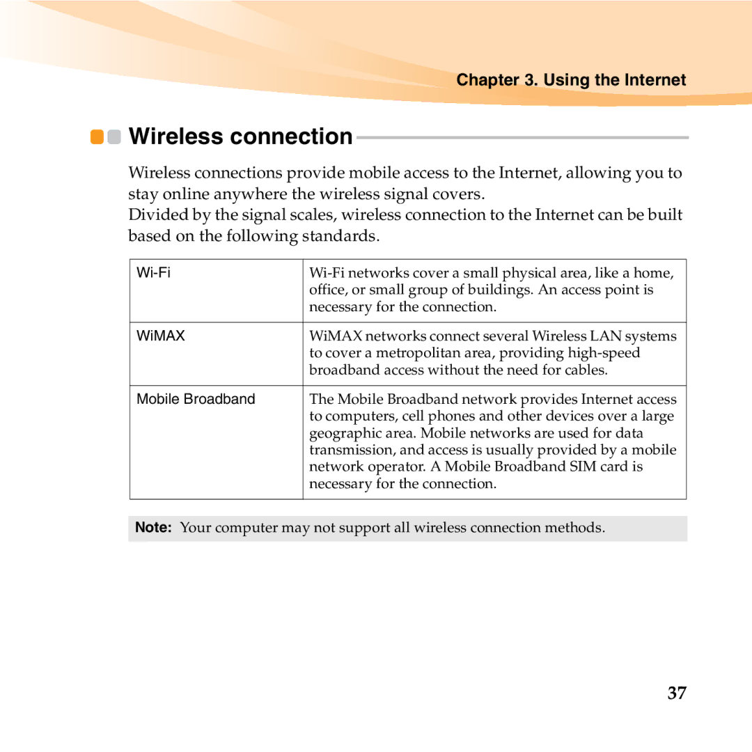 Lenovo S10-3T manual Wireless connection, Wi-Fi 