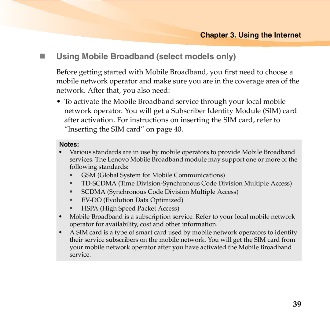 Lenovo S10-3T manual „ Using Mobile Broadband select models only 