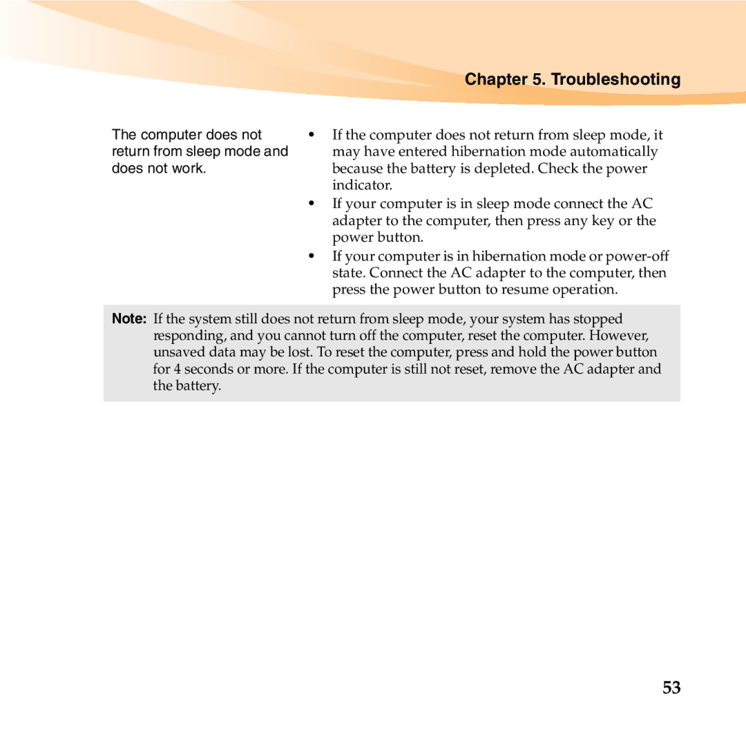 Lenovo S10-3T manual Computer does not return from sleep mode and does not work 