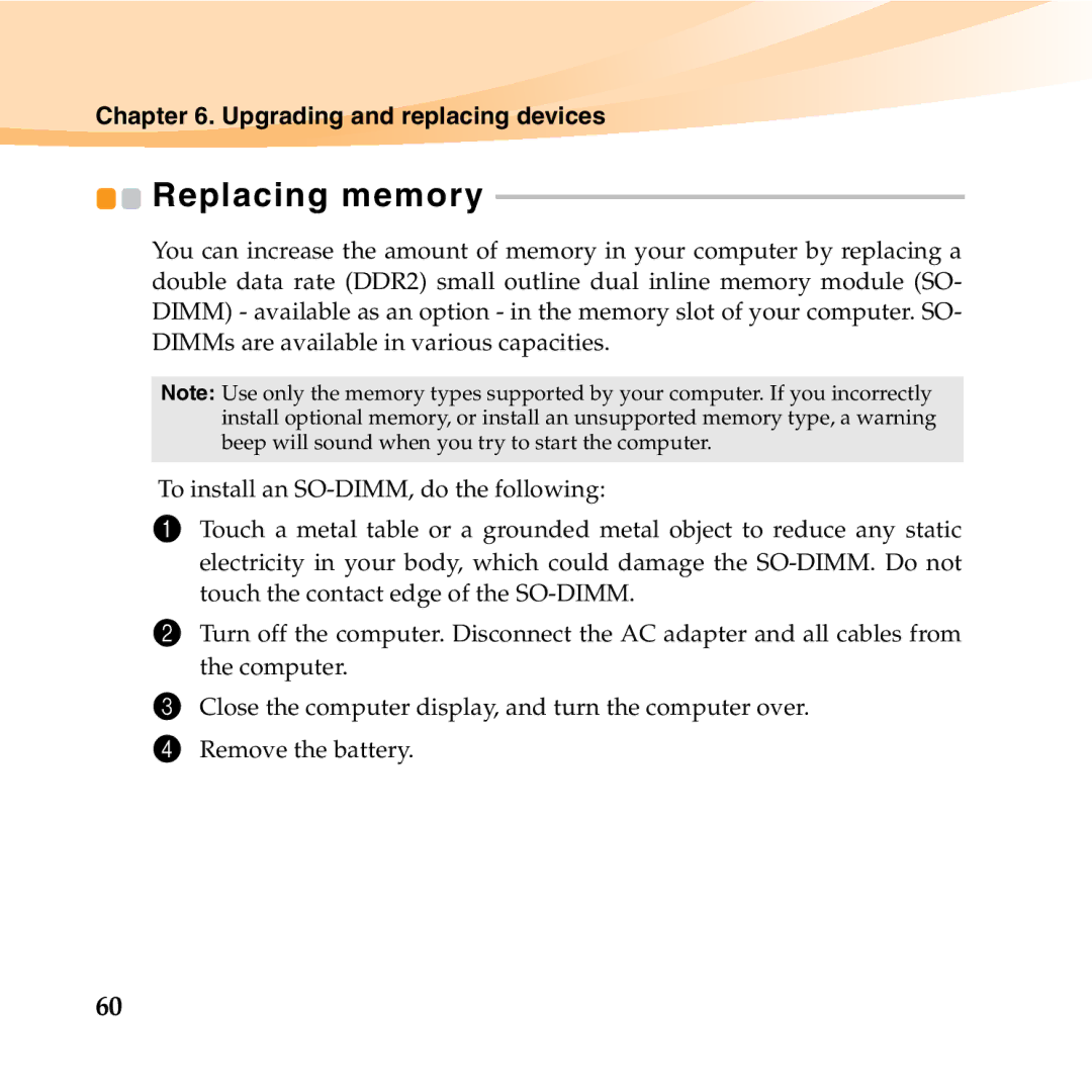 Lenovo S10-3T manual Replacing memory 