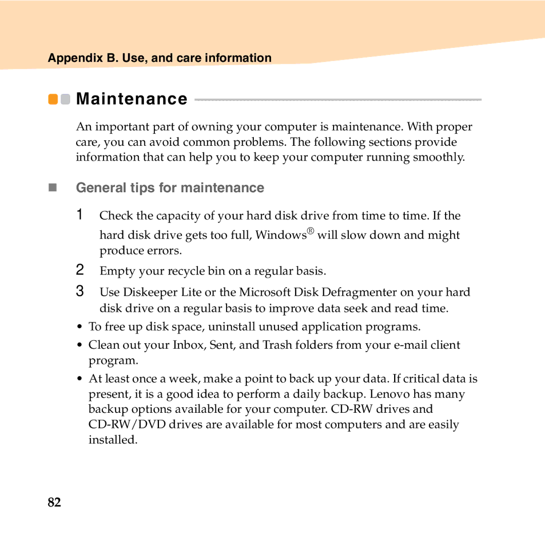 Lenovo S10-3T manual Maintenance, „ General tips for maintenance 