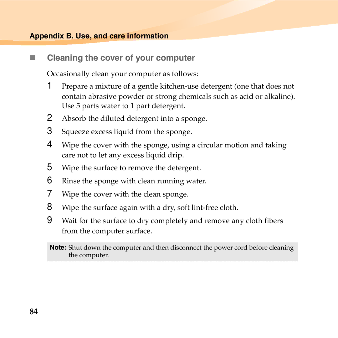 Lenovo S10-3T manual „ Cleaning the cover of your computer 