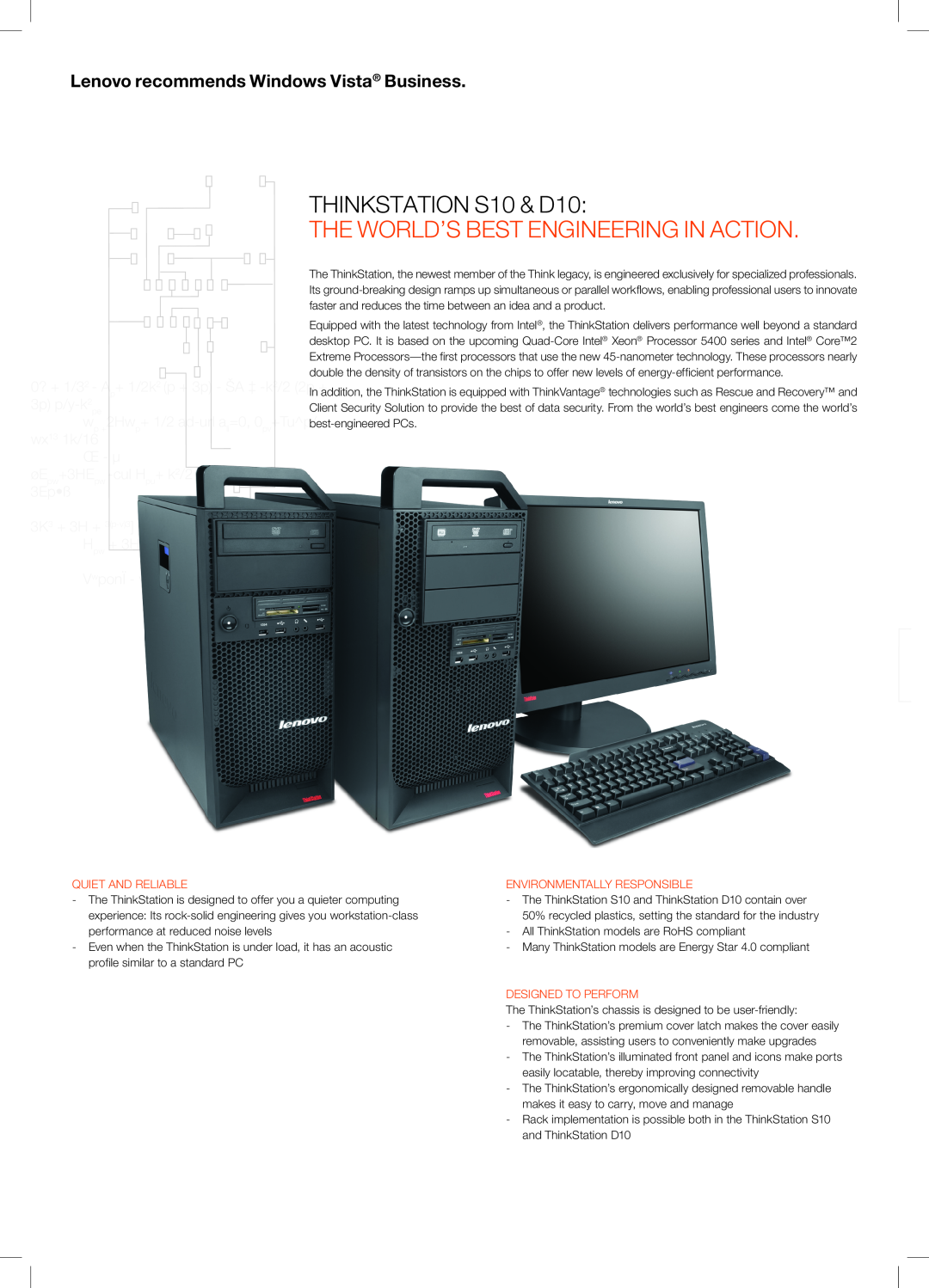 Lenovo manual ThinkStation S10 & D10, The world’s best engineering in action, Lenovo recommends Windows Vista Business 