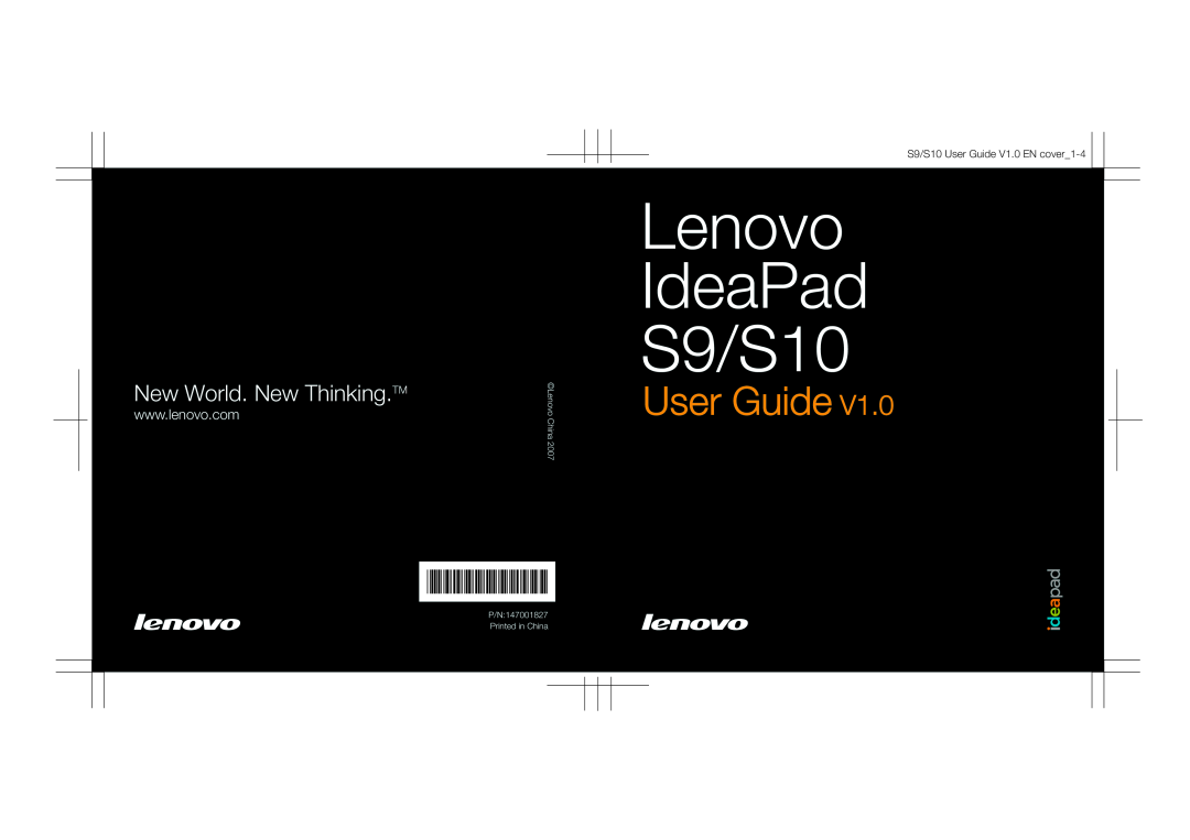 Lenovo manual Lenovo IdeaPad S9/S10, New World. New Thinking.TM, S9/S10 User Guide V1.0 EN cover1-4 