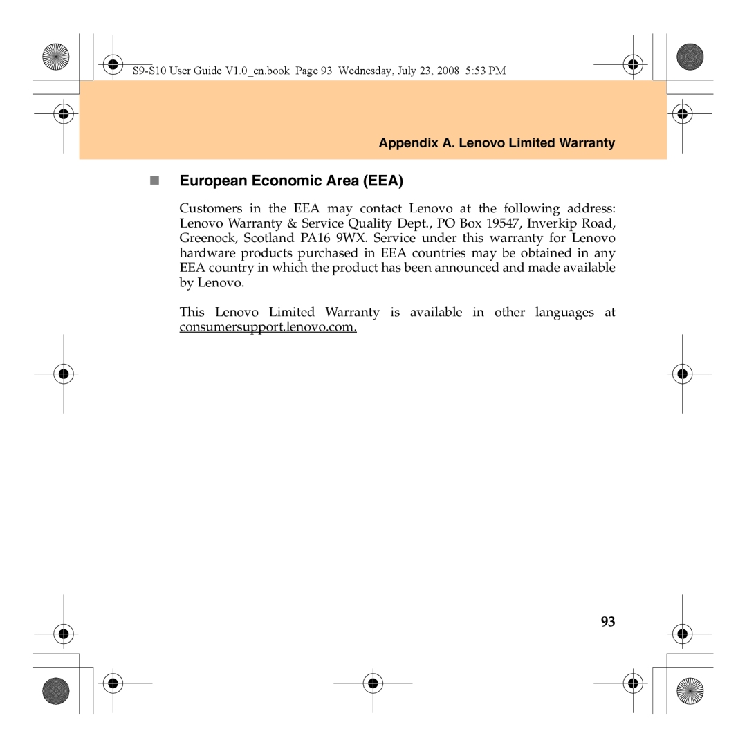 Lenovo S10 manual „ European Economic Area EEA, Appendix A. Lenovo Limited Warranty 