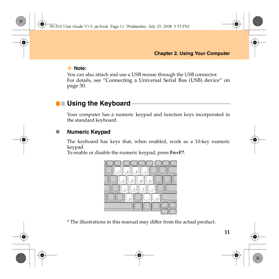 Lenovo S10 manual Using the Keyboard, „ Numeric Keypad, Using Your Computer 