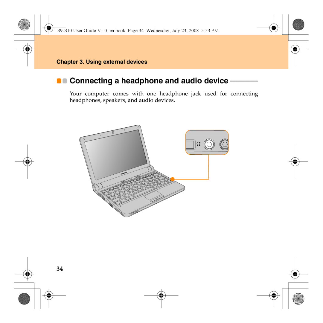 Lenovo S10 manual Connecting a headphone and audio device, Using external devices 