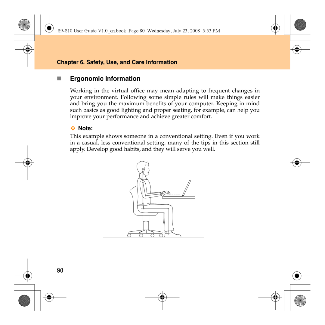 Lenovo S10 manual „ Ergonomic Information, Safety, Use, and Care Information 