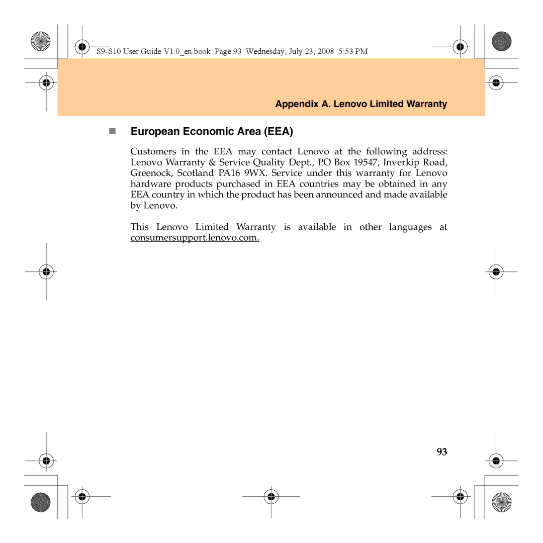 Lenovo S10 manual „ European Economic Area EEA 