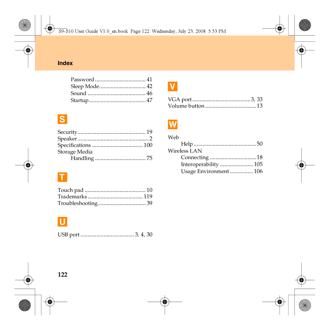 Lenovo S10 manual 122, Index 