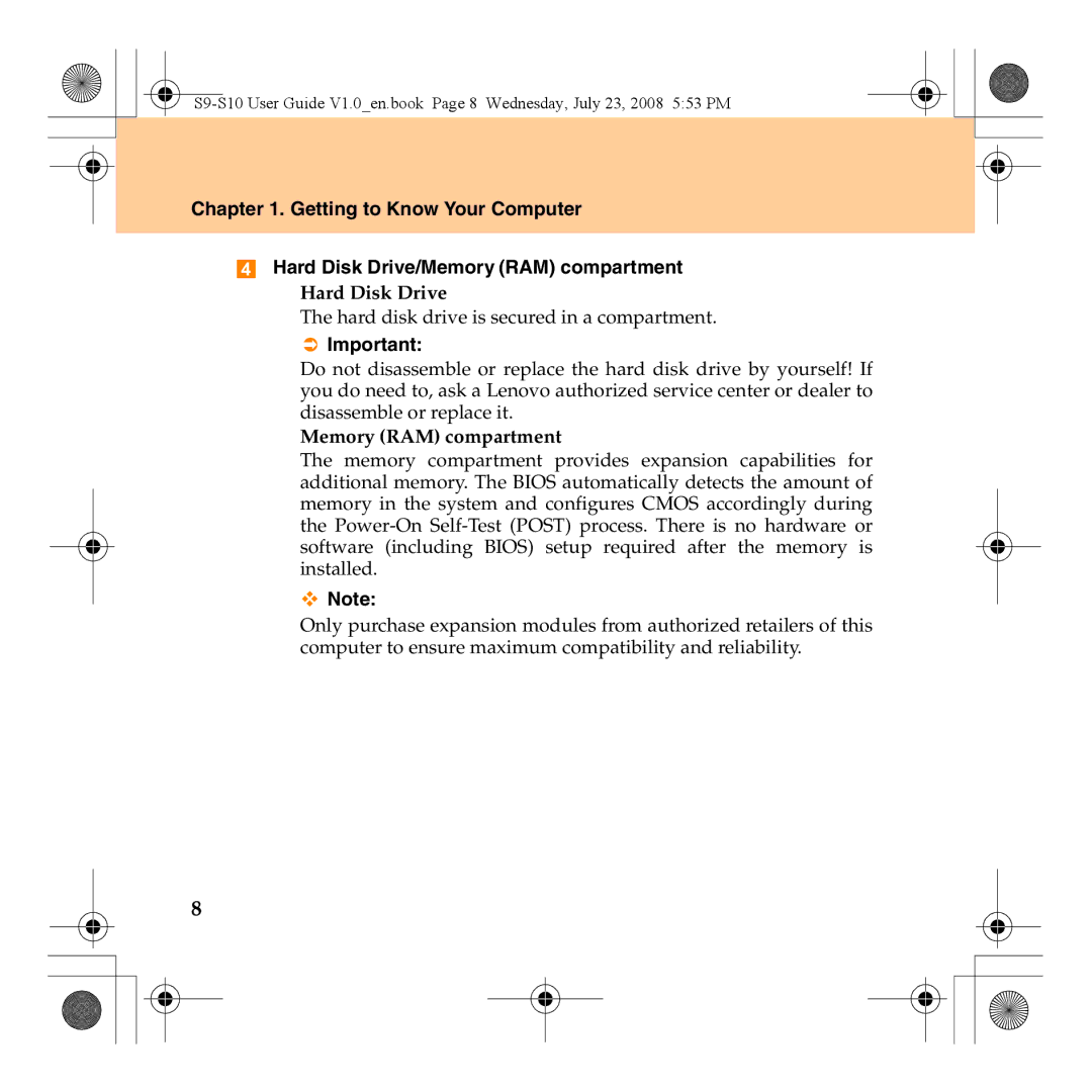 Lenovo S10 manual ƒ Hard Disk Drive 