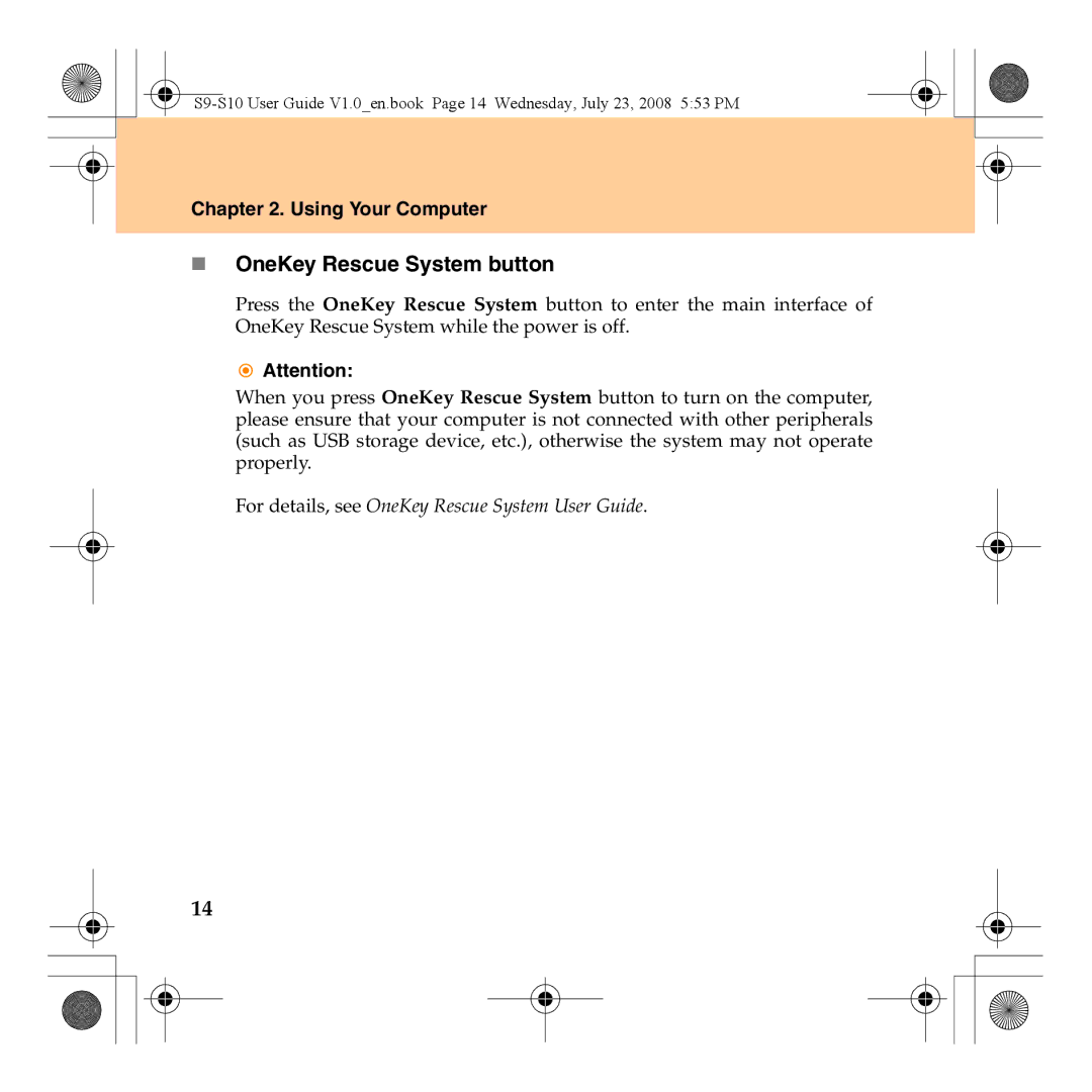 Lenovo S10 manual „ OneKey Rescue System button 